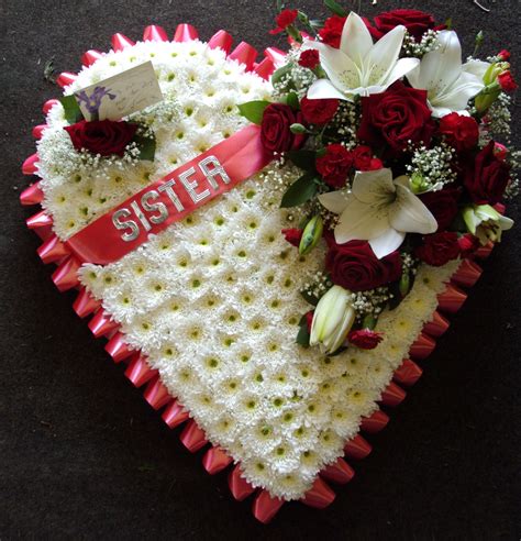 Red And White Heart With Sister Lettering Funeral Tributes Funeral Flowers White Heart