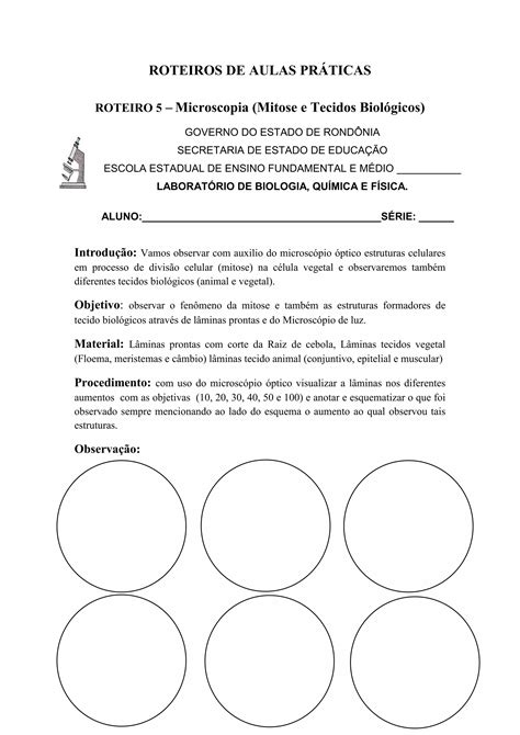 Roteiros De Aulas Práticas Roteiro 1 Microscópio óptico Pdf