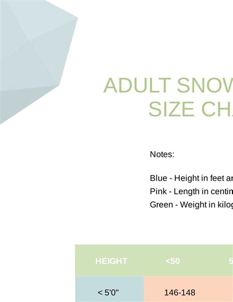 Free Adult Snowboard Size Chart Pdf