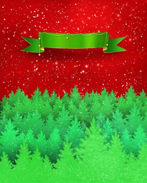 Floresta De Abetos De Fundo De Natal E Banner De Fita Vetor Premium