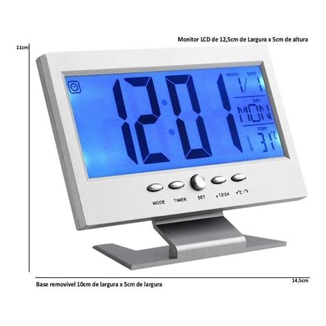 Rel Gio De Mesa Digital Despertador Temperatura Led Azul Wl Escorrega