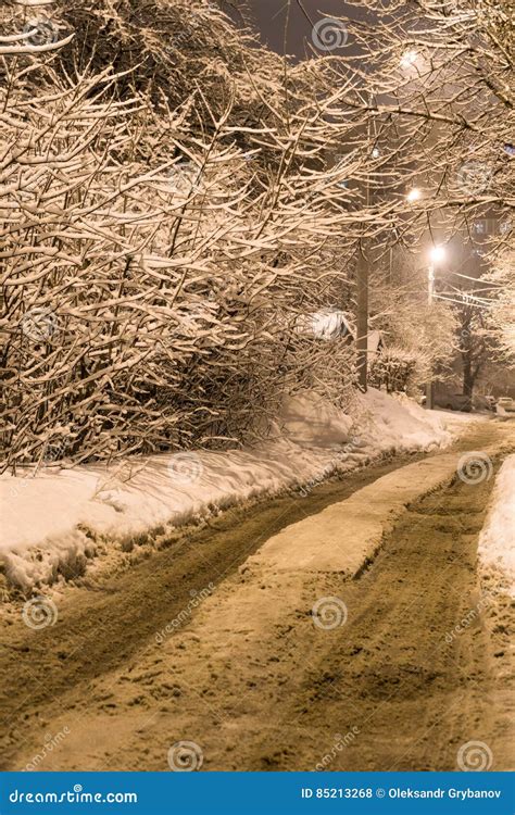 Snow Covered Road On A Quiet Street Stock Photo Image Of Frost Calm