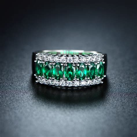 Stone Oval Cut Lab Created Emerald Cubic Zirconia Ring Rings