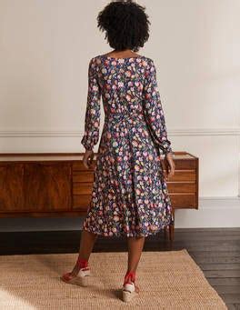 Evelyn Jersey Midi Dress French Navy Opulent Floral Boden Uk