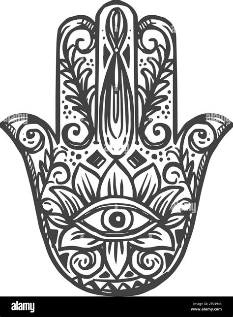 Hamsa Palm Shaped Amulet Isolated Hand Of Fatima Sketch Vector Mary Or