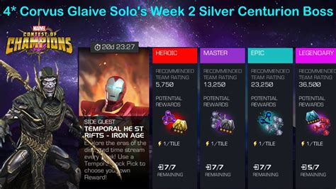 4 Corvus Glaive Solos Week 2 Legendary Silver Centurion Boss Jounas Mcoc Youtube