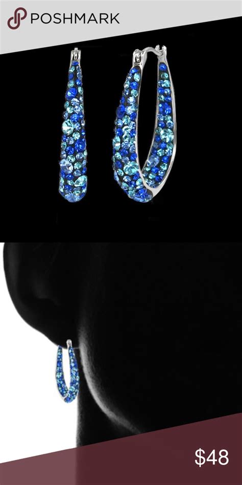 Blue Swarovski Crystal Inside Out Hoop Earrings Swarovski Jewelry Earrings How To Wear