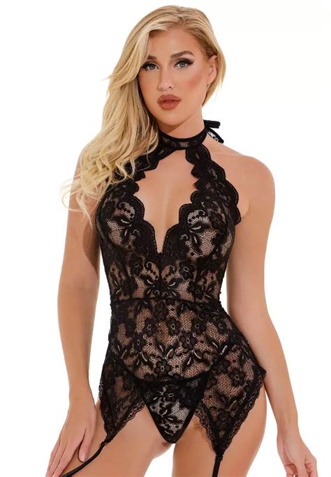 Buy Zitique Women S One Piece Sexy Lace One Piece Pajamas Black 2024 Online Zalora