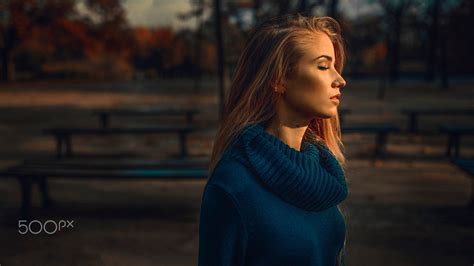 Straight Hair Damian Piórko Blue Sweater Long Hair Sweater Depth