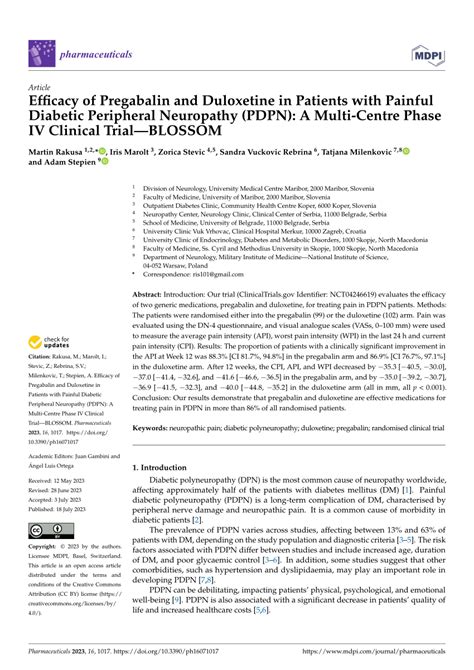 PDF Efficacy Of Pregabalin And Duloxetine In Patients With Painful