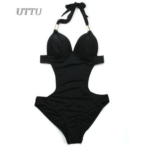 2016 Cut Out One Piece Swimsuit M Xl Plus Size Halter Bandage Swimwear