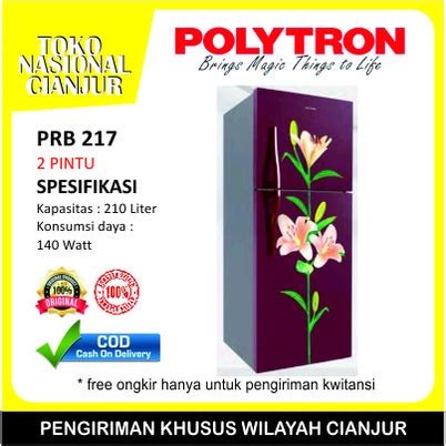 Jual Cianjur Kulkas 2 Pintu Polytron Beauty Steel 210 Liter PRB 217