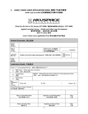 Fillable Online Apl Hkuspace Hku Leave Early Leave Application Form