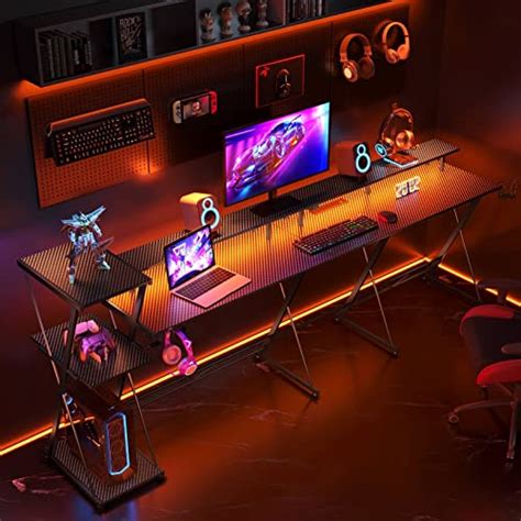 Seven Warrior L Shaped Gaming Desk With Led Lights And Power Outlets 50