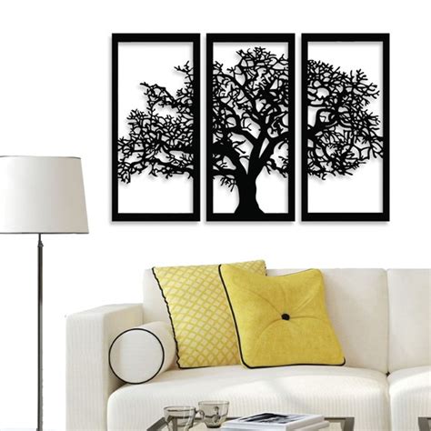 Quadro Decorativo Arvore Da Vida 3 Pecas Madeira Preta Elo7