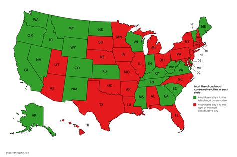 Most Liberal City Relative To Most Conservative City Of Each State R