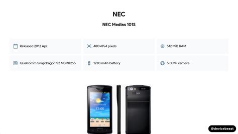 NEC Medias 101S Full Device Specifications DeviceBeast