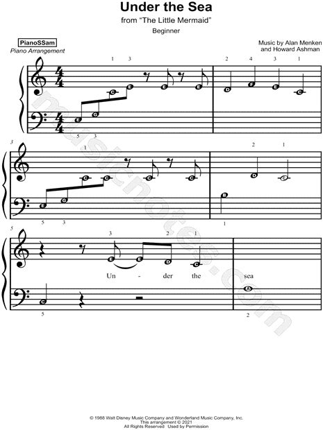 Pianossam Under The Sea Beginner Sheet Music For Beginners In C