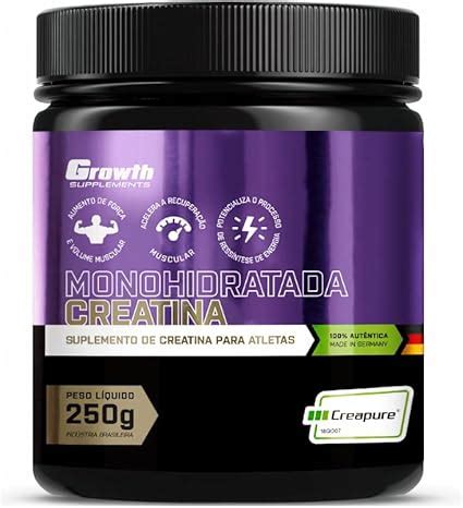 Creatina Monohidratada Growth 250g Suplemento Para Aumento De Massa