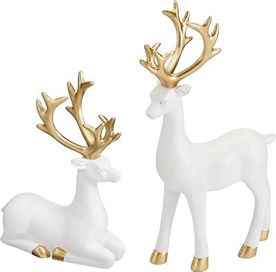 Amazon Pair Of White Sisal Christmas Deer Silver Glitter