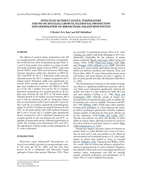 Pdf Effects Of Nutrient Status Temperature And Ph On Mycelial Growth