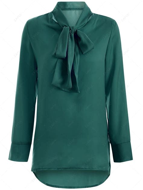 Long Sleeve Pussy Bow Blouse In Green Zaful 2024