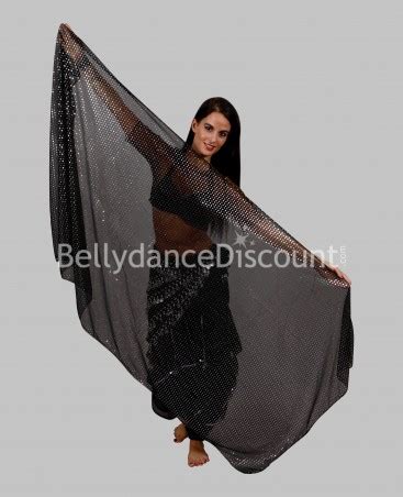 Velo Rectangular Negro Plateado Brillante Para Danza Oriental