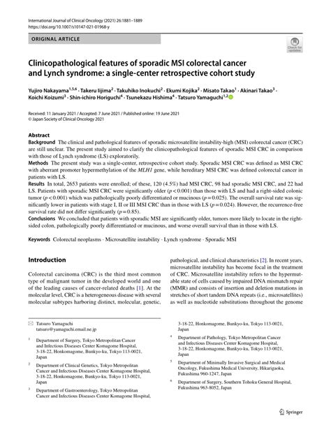 PDF Clinicopathological Features Of Sporadic MSI Colorectal Cancer