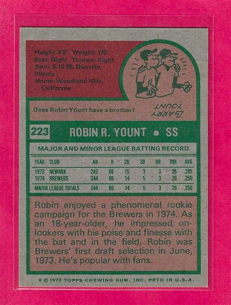 1975 Topps Robin Yount RC 223 EX EXMT Milwaukee Brewers EBay