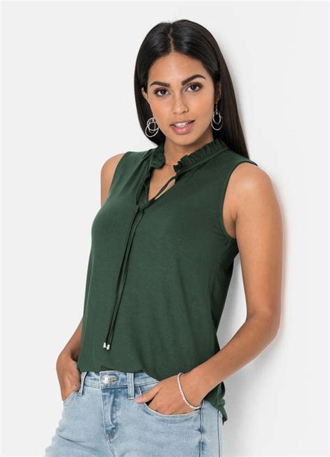 Blusa Babadinhos No Decote Verde Militar Bonprix