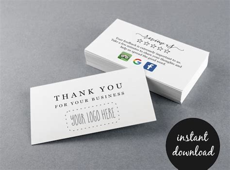 Review Request Thank You Business Card W Icons Printable Etsy