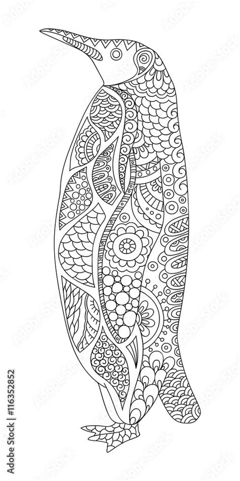 Zentangle Stylized Penguin Sketch For Coloring Book Poster Print Or Tattoo Hand Drawn