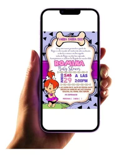 Invitación Digital Baby Shower Pebbles Lila Imprimible en venta en por