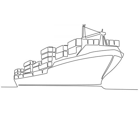 Continuous line drawing of cargo ship vector illustration 2781313 ...