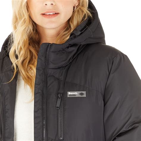 Buy Bench Womens Eloraina Long Hooded Puffer Jacket Black