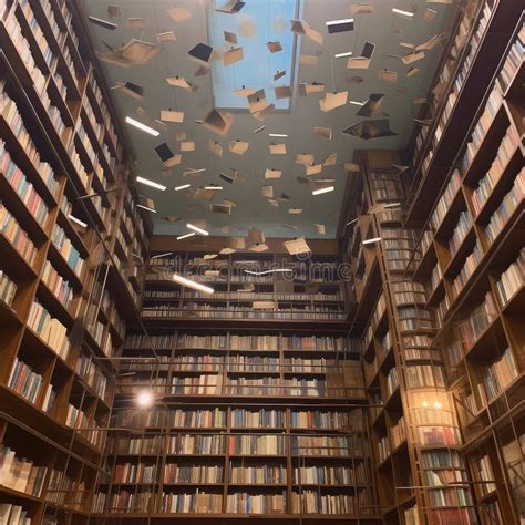 Big Brown Library With Different Books On Shelves Flying Science