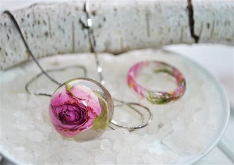 Real Pink Rosebud Resin Sphere Pendant Necklace Pressed Etsy