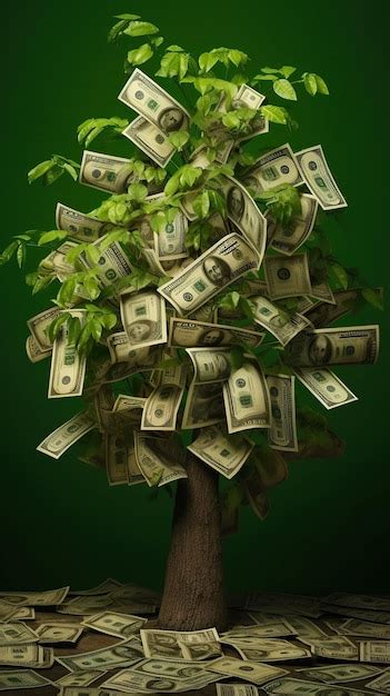 Money Tree With Dollars Instead Of Leaves Green Background Premium Ai Generated Image