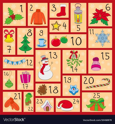 Advent Calendar Cute Christmas Winter And New Vector Image