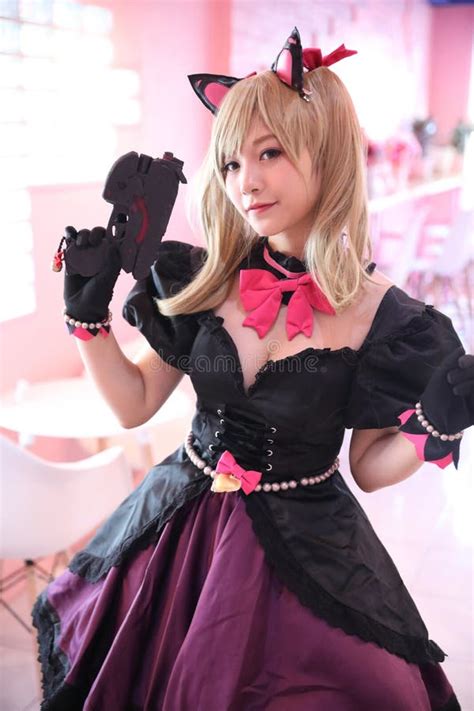 Japan Anime Cosplay Portrait Of Girl Cosplay In Pink Room Background