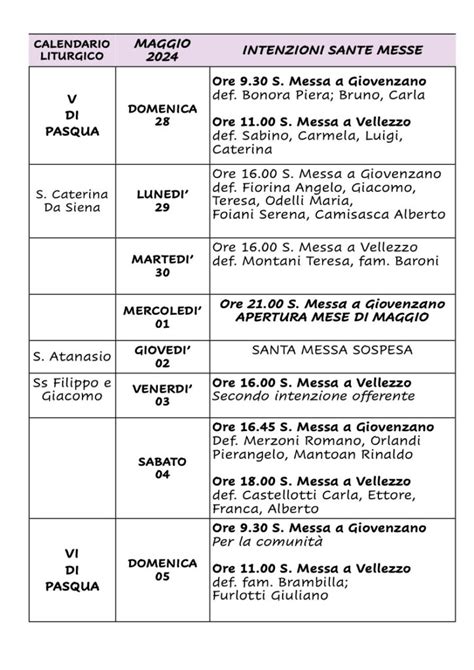 Calendario Liturgico Dal Aprile Al Maggio