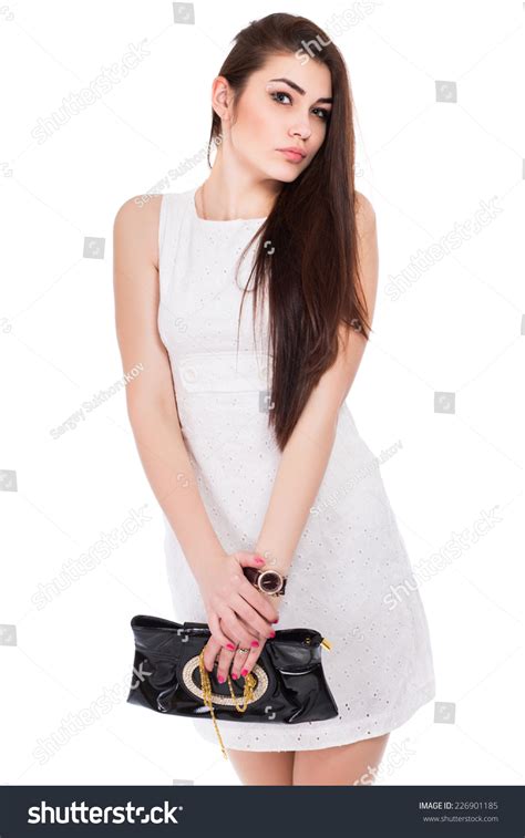 Portrait Sexy Brunette Posing White Dress Stock Photo 226901185 Shutterstock