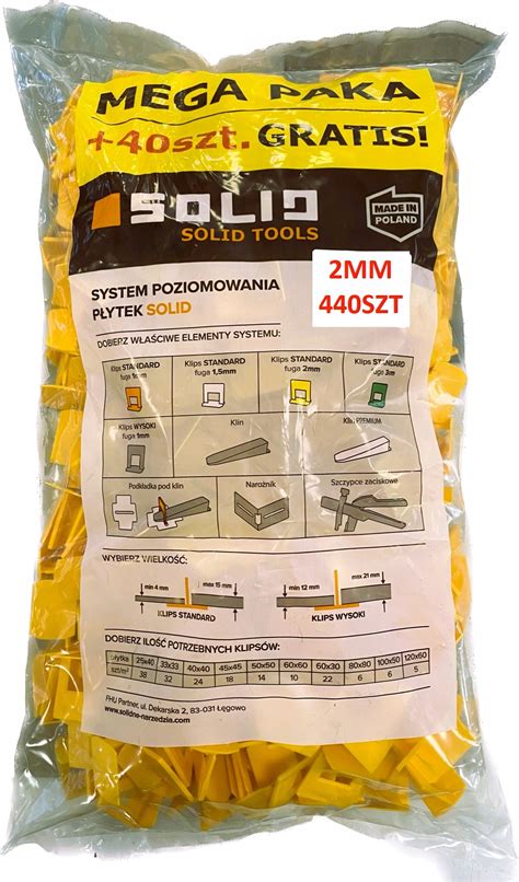 SYSTEM POZIOMOWANIA PŁYTEK SOLID KLIPSY 2mm 440szt 6472 Cena