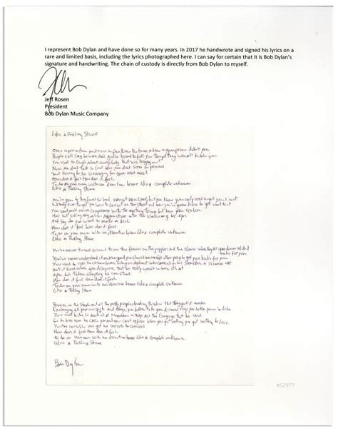 Sell Your Bob Dylan Handwritten Lyrics At Nate D Sanders Auctions