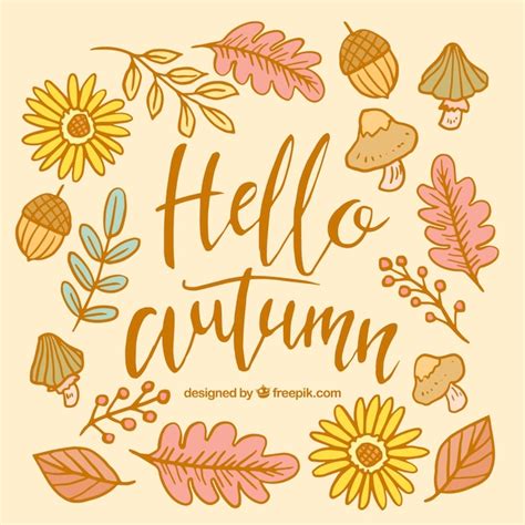 Free Vector Hello Autumn Hand Drawn Leaves