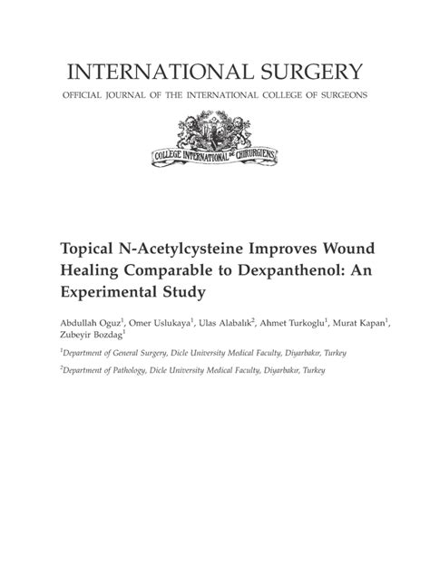 Pdf Topical N Acetylcysteine Improves Wound Healing Comparable To