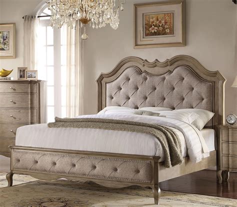 Tufted Pearl White Gold Patina Queen Bed Dresden Ii Q Acme