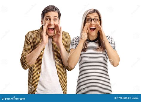 Young Man And Woman Shouting Stock Photo Image Of Scream Gesture