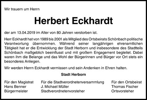 Traueranzeigen Von Herbert Eckhardt Vrm Trauer De