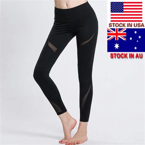 Yoga Pants Sexy Women Black Mesh Patchwork Leggings Fitness Trousers